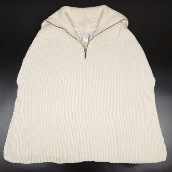 J JILL Oversized Half Zip Poncho Pull Over Sweater Large Ivory White Minimal - Picture 1 of 7